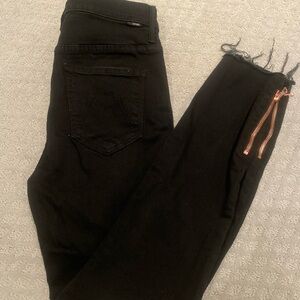MOTHER Black Cropped Jeans with Copper Zipper